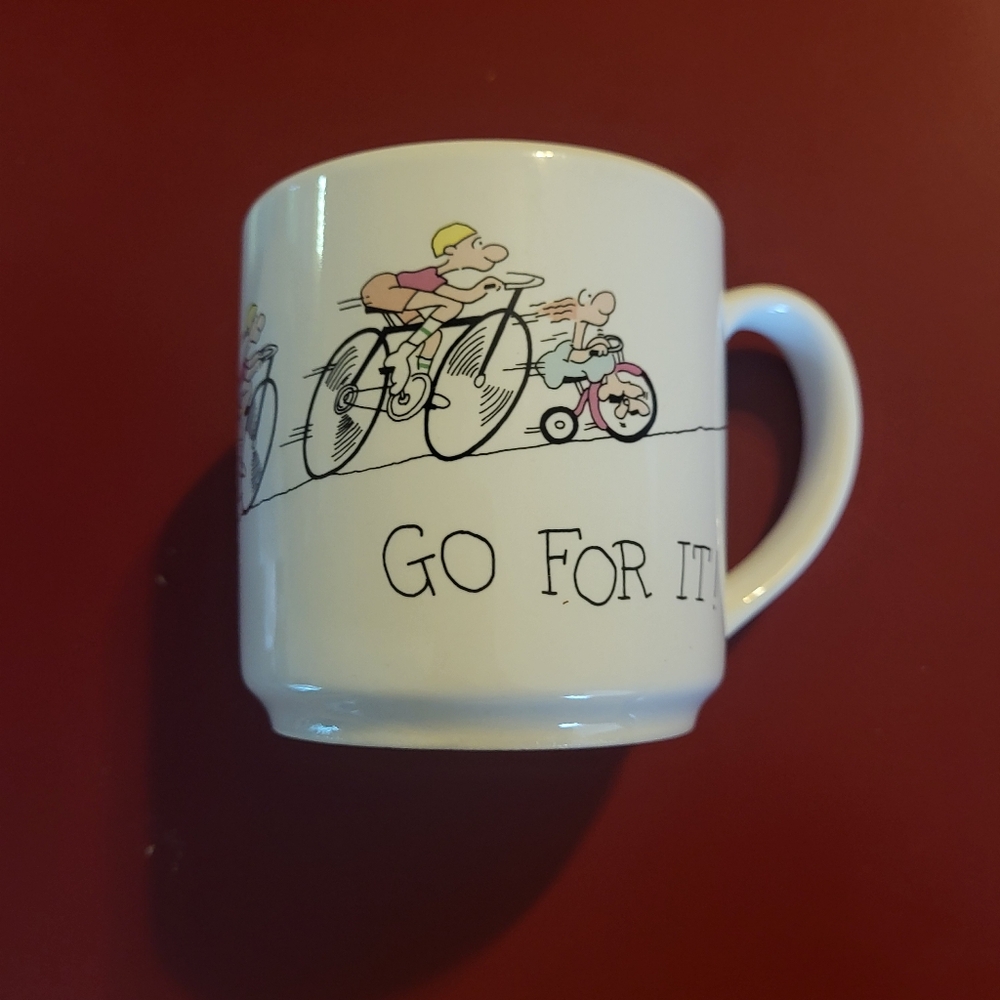 1987 Vintage Anna B. Mugs Yolanda Nave Go For It Coffee Cup Mug Bicycle Active